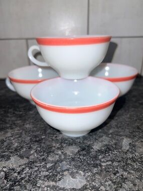 Pyrex Pink Flamingo White Milk Glass Bowls with Coral Rim - Set of 4
